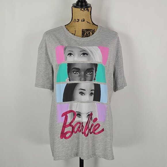 Barbie Graphic Tee XXXL Gray Colorblock Faces Logo T-Shirt Mattel 2023 Plus Size - Picture 1 of 7